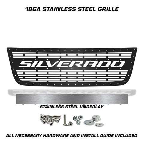 1 Piece Steel Grille for Chevy Silverado 2003-2007 - SILVERADO w/ STAINLESS STEEL UNDERLAY