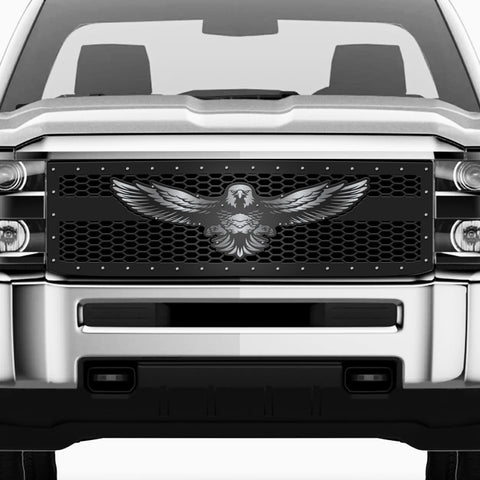 1 Piece Steel Grille for Chevy Silverado 2015-2019 - AMERICAN EAGLE w/ STAINLESS STEEL