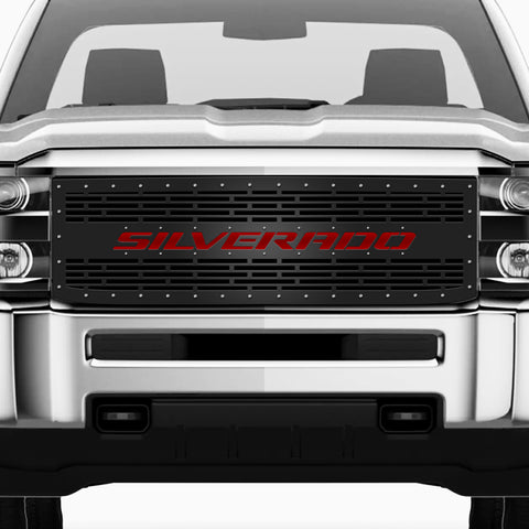 1 Piece Steel Grille for Chevy Silverado 2015-2019 - SILVERADO w/ RED ACRYLIC UNDERLAY