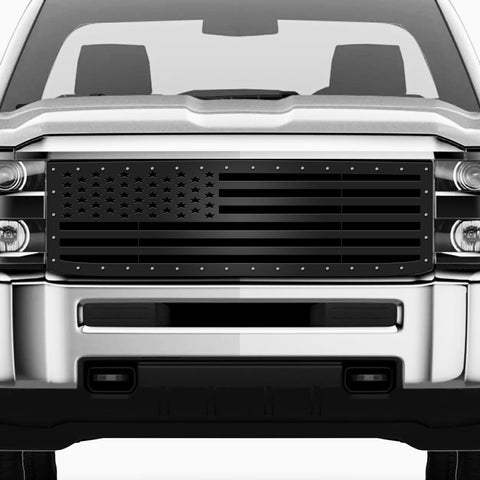 1 Piece Steel Grille for Chevy Silverado 2015-2019 - STRAIGHT AMERICAN FLAG