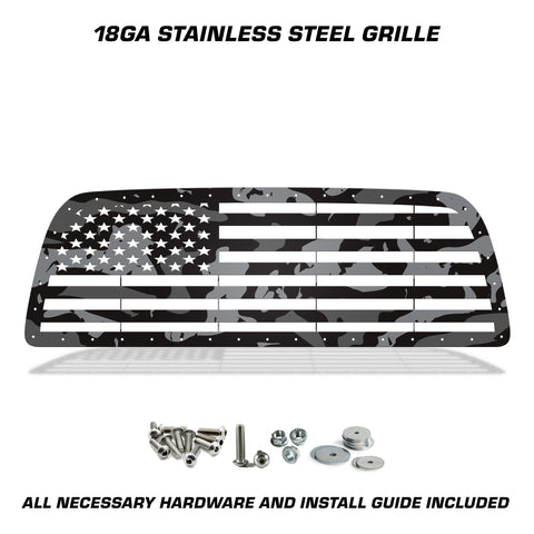 1 Piece Steel Grille for Dodge Ram 2500/3500 2010-2018 - Printed Subdued Camo STRAIGHT AMERICAN FLAG