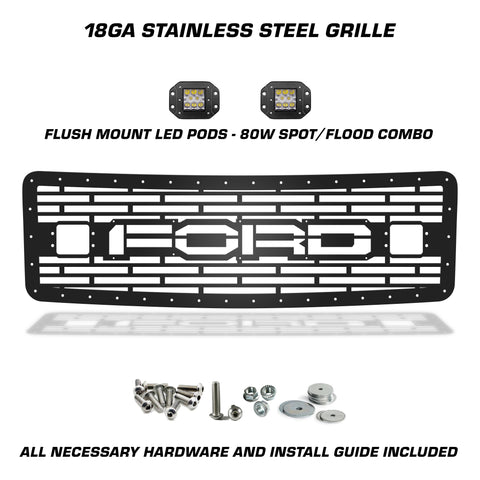 1 Piece Steel Grille for Ford F150 2009-2014 - FORD w/ LED Light Pods