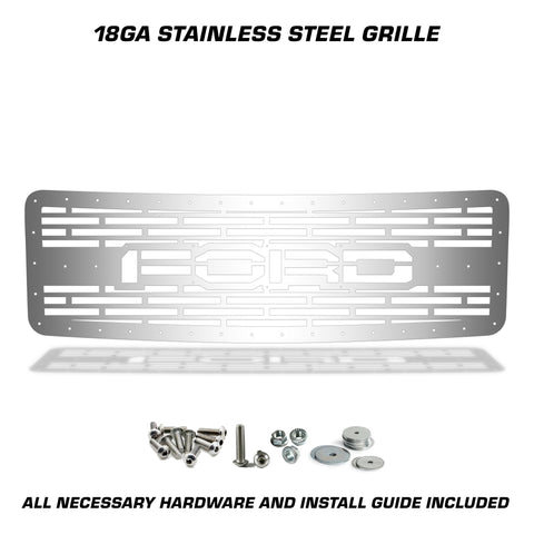 1 Piece Steel Grille for Ford F150 2009-2014 - FORD w/ STAINLESS STEEL FINISH