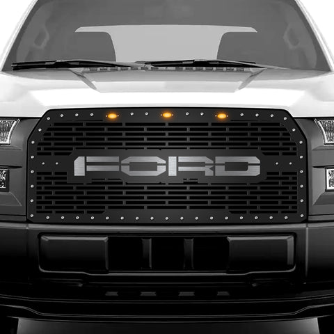 1 Piece Conversion Grille fits OEM Raptor Lights for Ford F150 2015-2017 - FORD w/ STAINLESS STEEL UNDERLAY