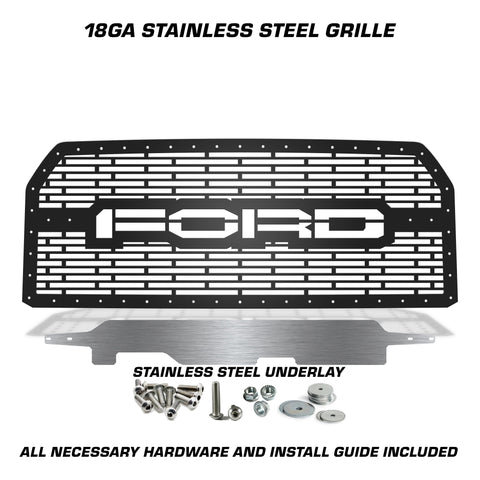 1 Piece Steel Grille for Ford F150 2015-2017 - FORD w/ STAINLESS STEEL UNDERLAY