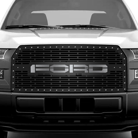 1 Piece Steel Grille for Ford F150 2015-2017 - FORD w/ STAINLESS STEEL UNDERLAY