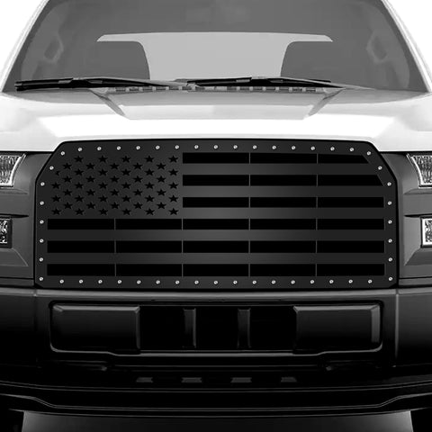 1 Piece Steel Grille for Ford F150 2015-2017 - STRAIGHT AMERICAN FLAG