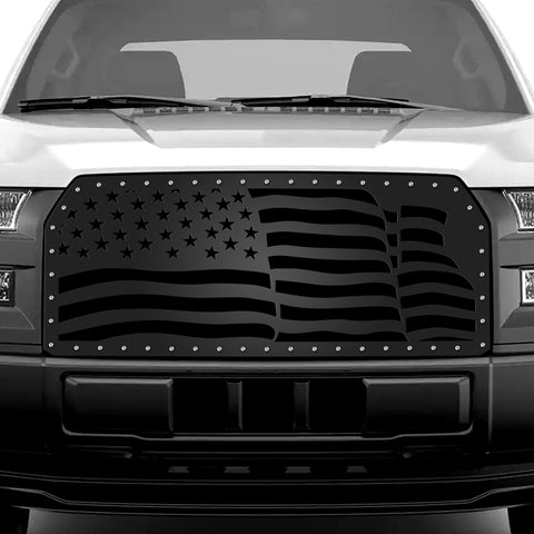 1 Piece Steel Grille for Ford F150 2015-2017 - WAVY AMERICAN FLAG