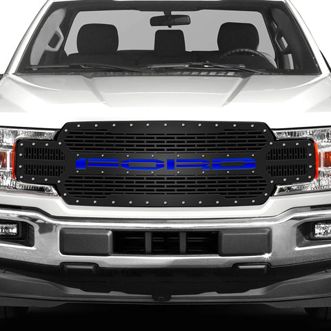 1 Piece Steel Grille for Ford F150 2018-2020 - FORD w/ BLUE ACRYLIC UNDERLAY