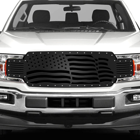 1 Piece Steel Grille for Ford F150 2018-2020 - WAVY AMERICAN FLAG