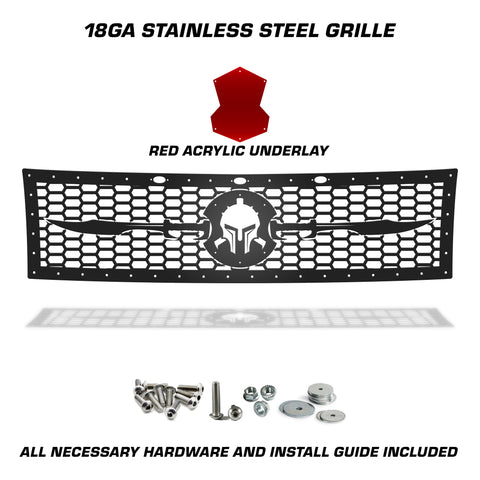 1 Piece Steel Grille for Ford Raptor SVT 2010-2014 - SPARTAN WITH RED ACRYLIC UNDERLAY