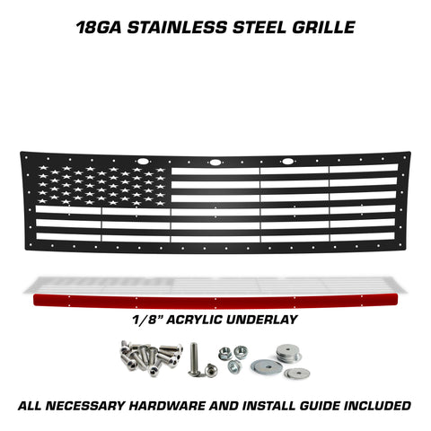 1 Piece Steel Grille for Ford Raptor SVT 2010-2014 - STRAIGHT AMERICAN FLAG w/ ACRYLIC UNDERLAY