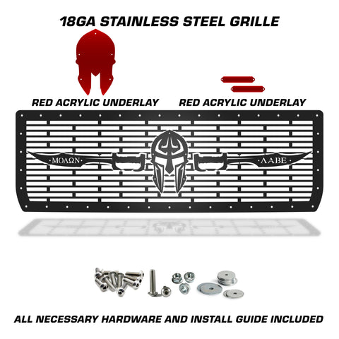 1 Piece Steel Grille for GMC Sierra & Sierra Denali 2014-2015 - SPARTAN MOLON LABE w/ RED ACRYLIC UNDERLAY