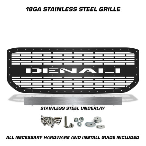 1 Piece Steel Grille for GMC Yukon Denali 2015-2020 - DENALI w/ STAINLESS STEEL UNDERLAY