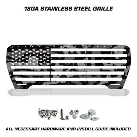 1 Piece Steel Grille for GMC Sierra 2019-2021 - Printed Subdued Camo STRAIGHT AMERICAN FLAG