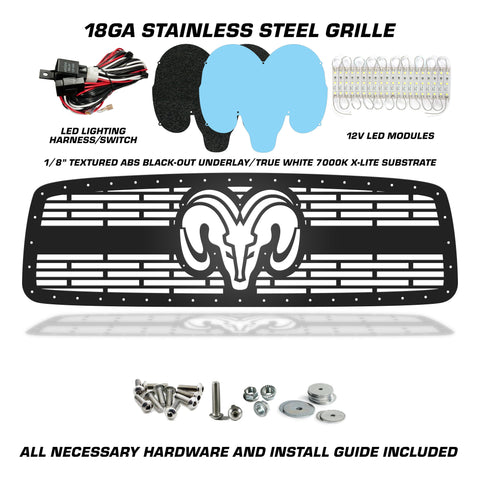 1 Piece LED X-Lite Steel Grille for Dodge Ram 2002-2005 - RAM HEAD