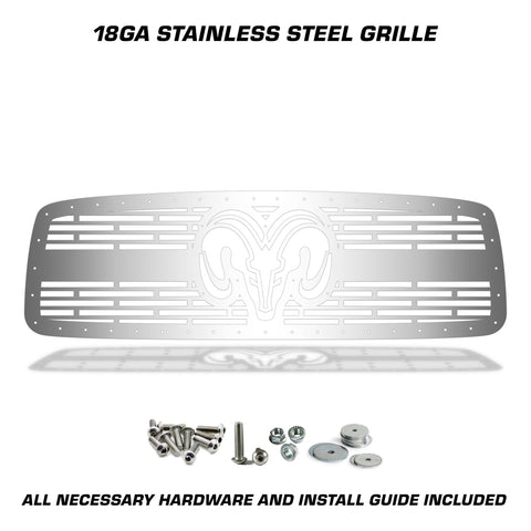 1 Piece Steel Grille for Dodge Ram 1500/2500/3500 2002-2005 - RAM HEAD w/ STAINLESS STEEL FINISH