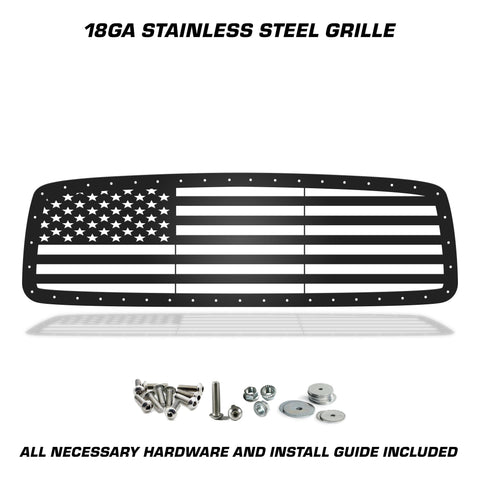 1 Piece Steel Grille for Dodge Ram 1500/2500/3500 2002-2005 - STRAIGHT AMERICAN FLAG