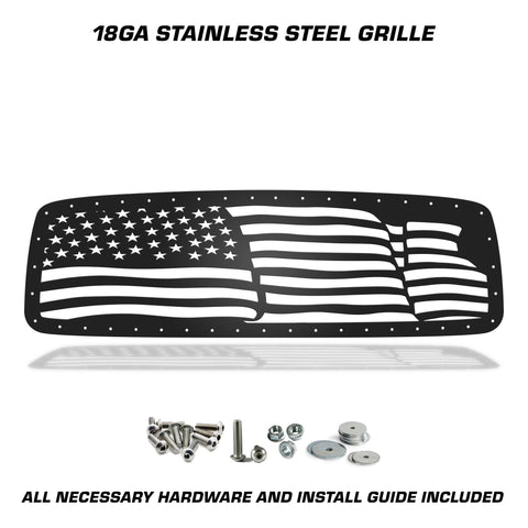 1 Piece Steel Grille for Dodge Ram 1500/2500/3500 2002-2005 - WAVY AMERICAN FLAG