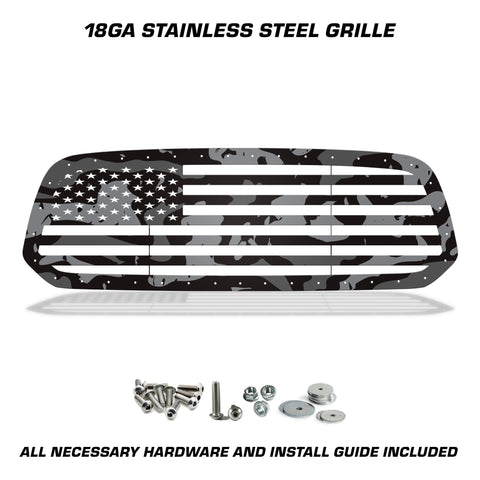 1 Piece Steel Grille for Dodge Ram 1500 2013-2018 - Printed Subdued Camo STRAIGHT AMERICAN FLAG