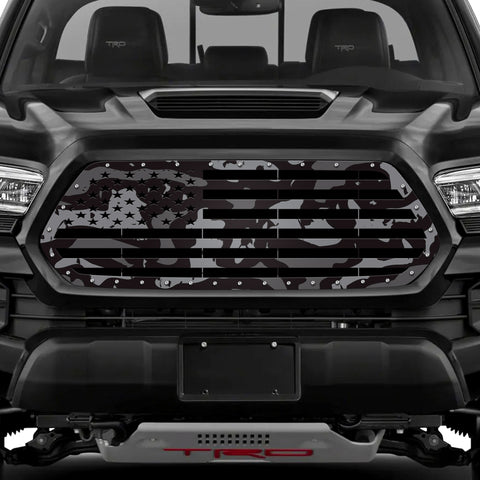 1 Piece Steel Grille for Toyota Tacoma 2016-2017 - Printed Subdued Camo STRAIGHT AMERICAN FLAG