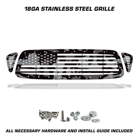 1 Piece Steel Grille for Toyota Tacoma 2001-2004 - Printed Subdued Camo STRAIGHT AMERICAN FLAG