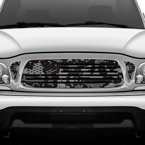 1 Piece Steel Grille for Toyota Tacoma 2001-2004 - Printed Subdued Camo STRAIGHT AMERICAN FLAG