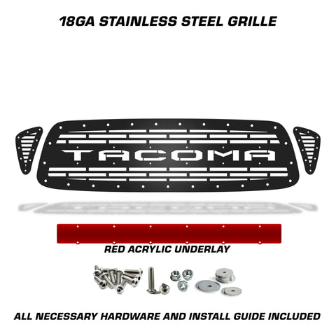 1 Piece Steel Grille for Toyota Tacoma 2001-2004 - TACOMA V2 w/ RED ACRYLIC UNDERLAY