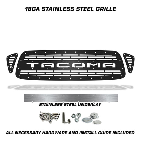 1 Piece Steel Grille for Toyota Tacoma 2001-2004 - TACOMA V2 w/ STAINLESS STEEL UNDERLAY