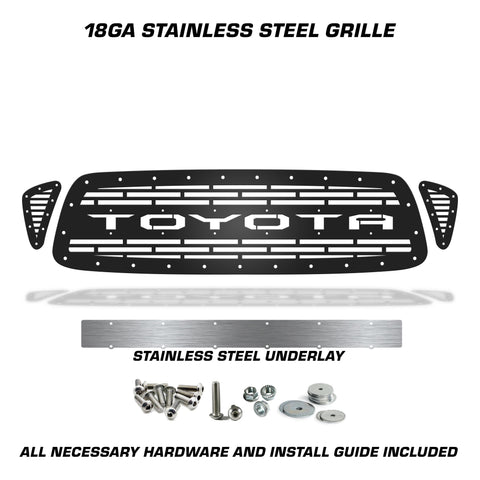 1 Piece Steel Grille for Toyota Tacoma 2001-2004 - TOYOTA V3 w/ STAINLESS STEEL UNDERLAY