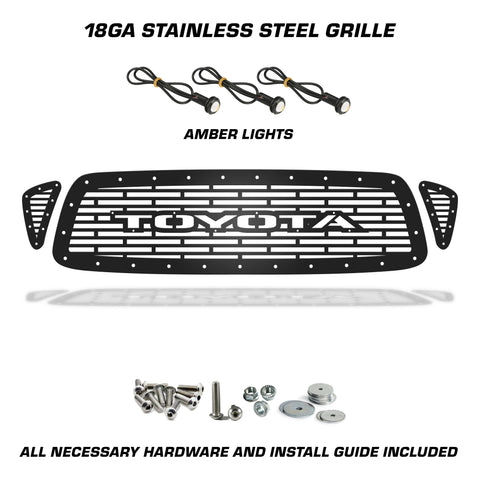 1 Piece Steel Grille for Toyota Tacoma 2001-2004 - TOYOTA w/ 3 AMBER RAPTOR LIGHTS