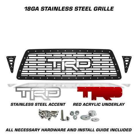 3 Piece Steel Grille for Toyota Tacoma 2005-2011 - TRD w/ RED ACRYLIC UNDERLAY + SS Accent