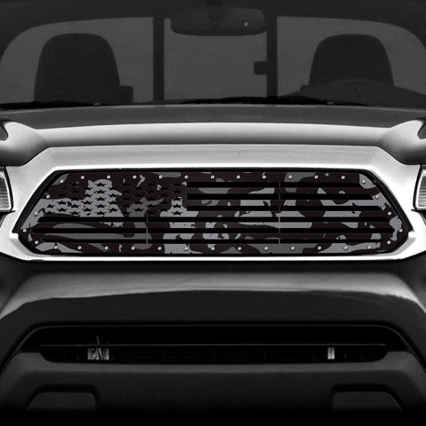 1 Piece Steel Grille for Toyota Tacoma 2012-2015 - Printed Subdued Camo STRAIGHT AMERICAN FLAG