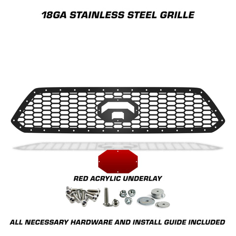 1 Piece Steel Grille for Toyota Tacoma 2012-2015 - TRD LOGO w/ RED ACRYLIC UNDERLAY