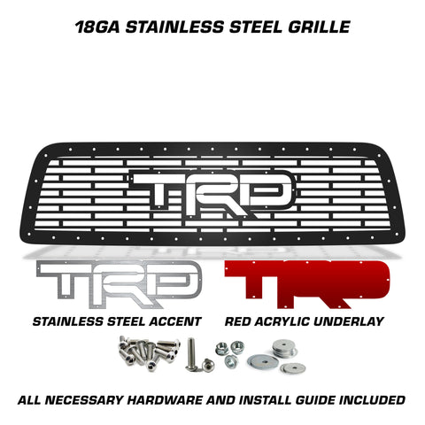 1 Piece Steel Grille for Toyota Tundra 2007-2009 - TRD w/ RED ACRYLIC UNDERLAY + SS Accent