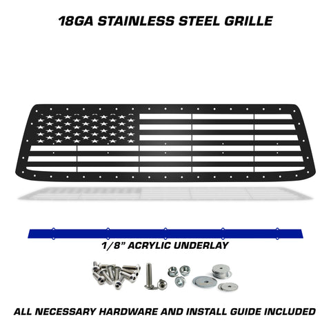 1 Piece Steel Grille for Toyota Tundra 2010-2013 - STRAIGHT AMERICAN FLAG w/ BLUE ACRYLIC UNDERLAY