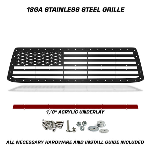 1 Piece Steel Grille for Toyota Tundra 2010-2013 - STRAIGHT AMERICAN FLAG w/ RED ACRYLIC UNDERLAY