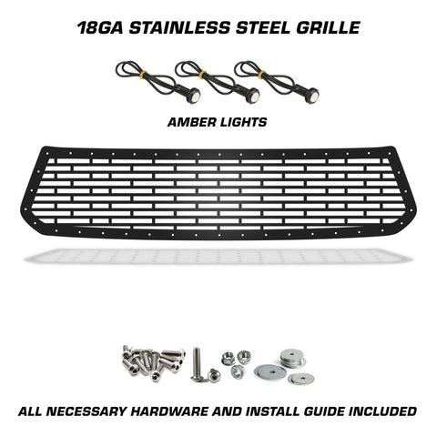 1 Piece Steel Grille for Toyota Tundra 2014-2017 - BRICKS w/ 3 AMBER RAPTOR LIGHTS