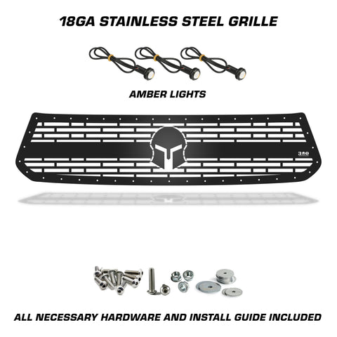 1 Piece Steel Grille for Toyota Tundra 2014-2017 - SPARTAN w/ 3 AMBER RAPTOR LIGHTS