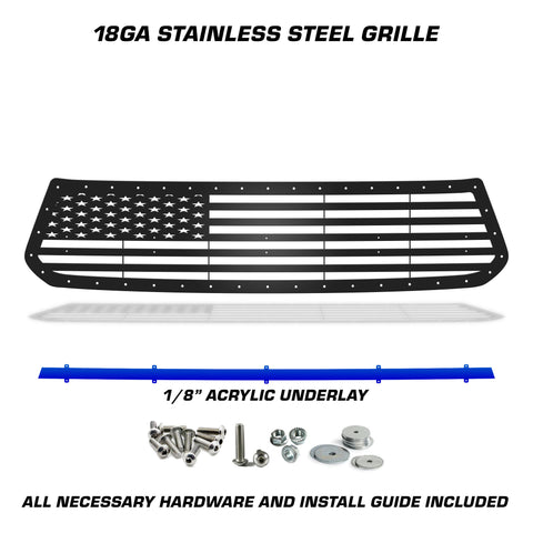 1 Piece Steel Grille for Toyota Tundra 2014-2017 - STRAIGHT AMERICAN FLAG w/ BLUE ACRYLIC UNDERLAY