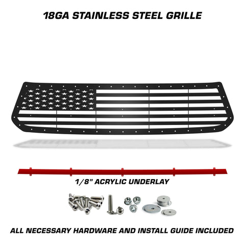 1 Piece Steel Grille for Toyota Tundra 2014-2017 - STRAIGHT AMERICAN FLAG w/ RED ACRYLIC UNDERLAY