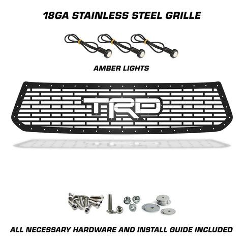 1 Piece Steel Grille for Toyota Tundra 2014-2017 - TRD  w/ 3 AMBER RAPTOR LIGHTS