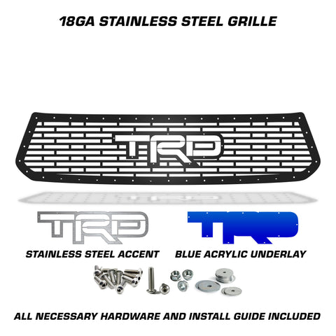 1 Piece Steel Grille for Toyota Tundra 2014-2017 - TRD w/ BLUE ACRYLIC UNDERLAY + SS Accent