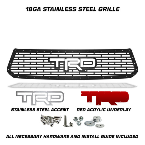 1 Piece Steel Grille for Toyota Tundra 2014-2017 - TRD w/ RED ACRYLIC UNDERLAY + SS Accent