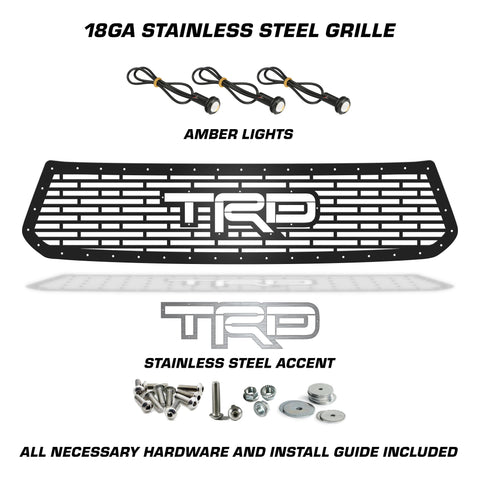 1 Piece Steel Grille for Toyota Tundra 2014-2017 - TRD w/ SS Accent + 3 AMBER RAPTOR LIGHTS