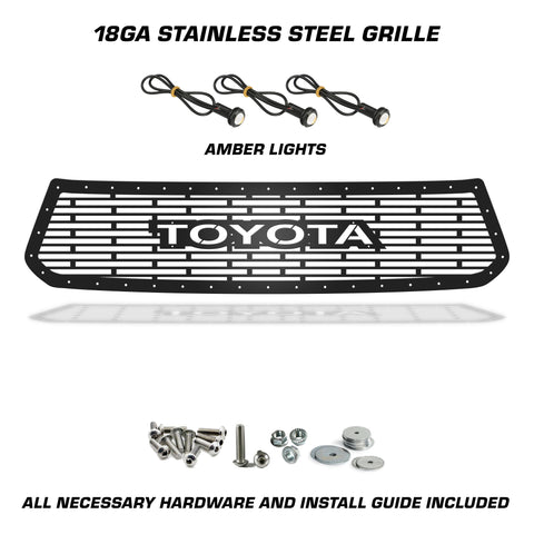 1 Piece Steel Grille for Toyota Tundra 2014-2017 - TOYOTA V1 w/ 3 AMBER RAPTOR LIGHTS