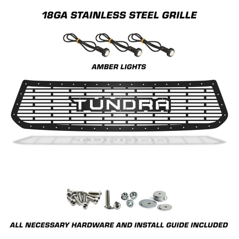 1 Piece Steel Grille for Toyota Tundra 2014-2017 - TUNDRA V1 w/ 3 AMBER RAPTOR LIGHTS