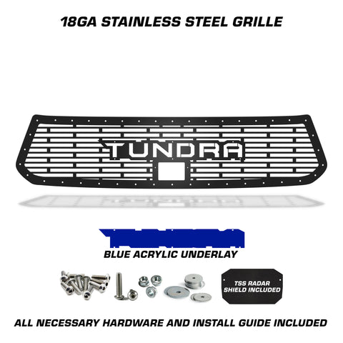 1 Piece Steel Grille for Toyota Tundra 2018-2021  Sport - TUNDRA V1 w/ BLUE ACRYLIC UNDERLAY