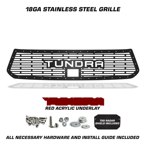 1 Piece Steel Grille for Toyota Tundra 2018-2021  Sport - TUNDRA V1 w/ RED ACRYLIC UNDERLAY