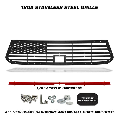 1 Piece Steel Grille for Toyota Tundra 2018-2021 Sport - STRAIGHT AMERICAN FLAG w/ BLUE ACRYLIC UNDERLAY